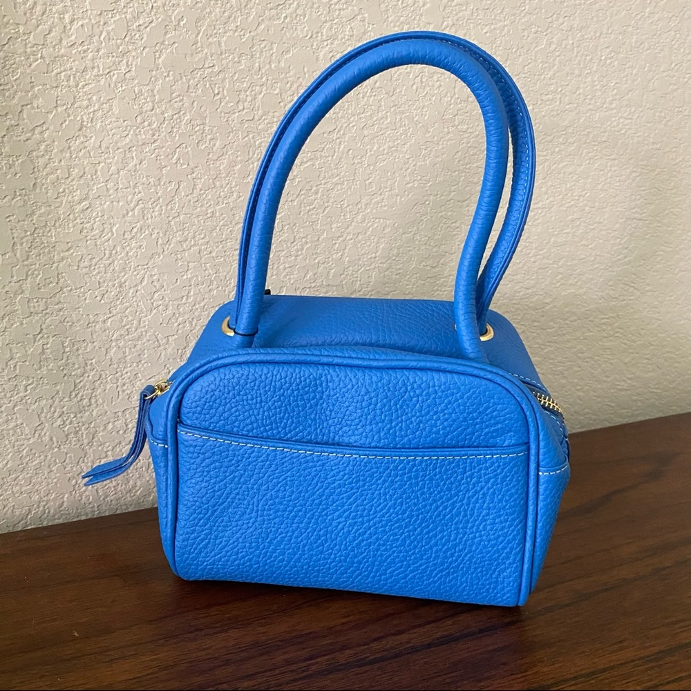 Blue Leather Boxy Box Camera Purse Satchel Bag